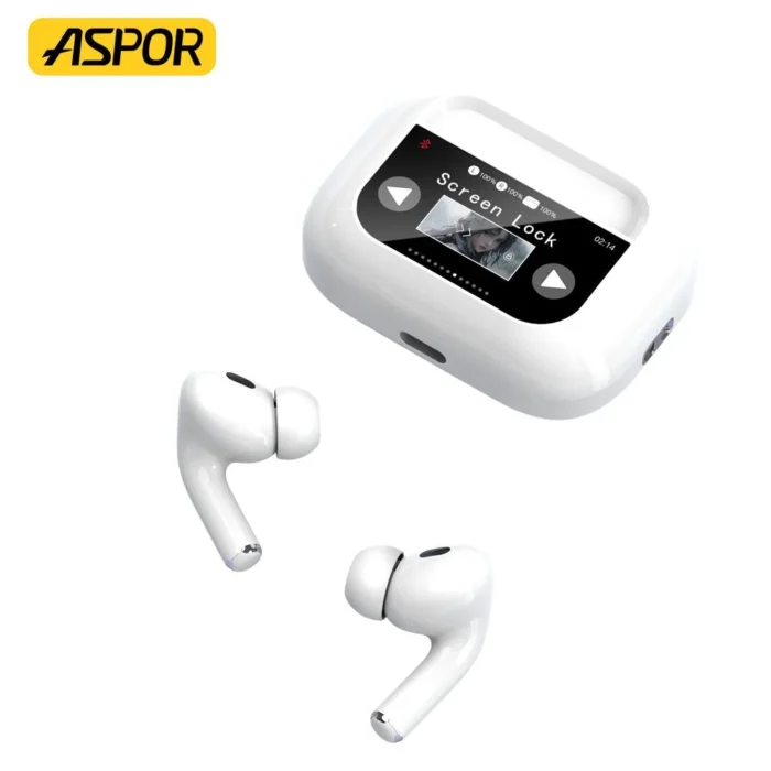 Aspor Mutil-Fuction Touch Screen Bluetooth Earbuds Wireless Charging Using Noise Cancelling Anc - Image 2