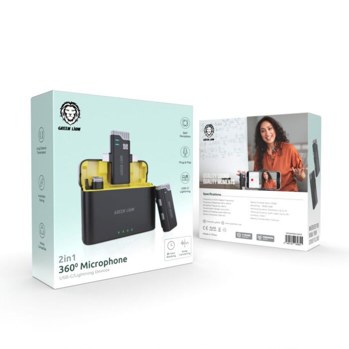 Green Lion 2 IN 1 360 Microphone USB C Lightning Black