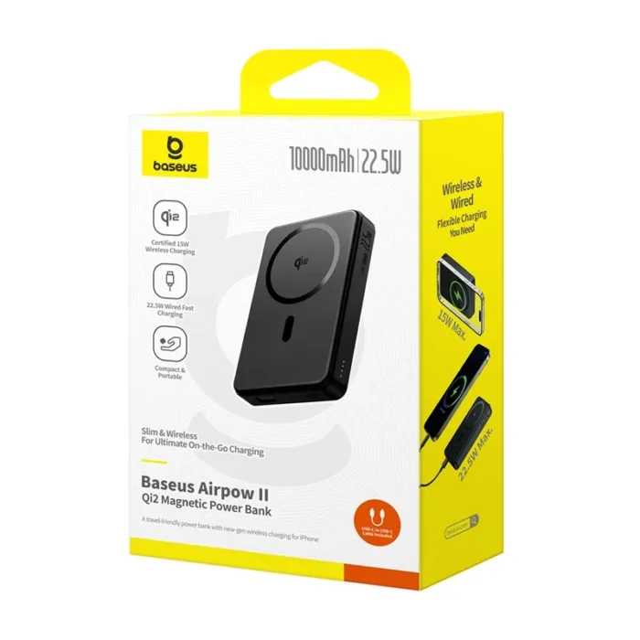 Baseus Wireless Power Bank Airpow 2 Qi2 Magnetic Power Bank 10000mAh With Cable P10080000123 00 3