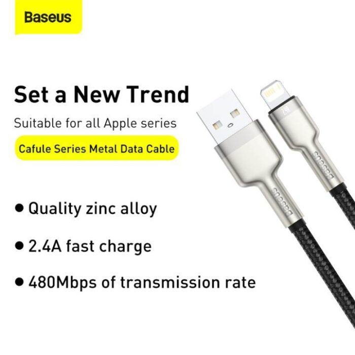 Baseus Cafule Series 1 Meter USB to Lightning Metal Data Cable 2.4A - Image 4