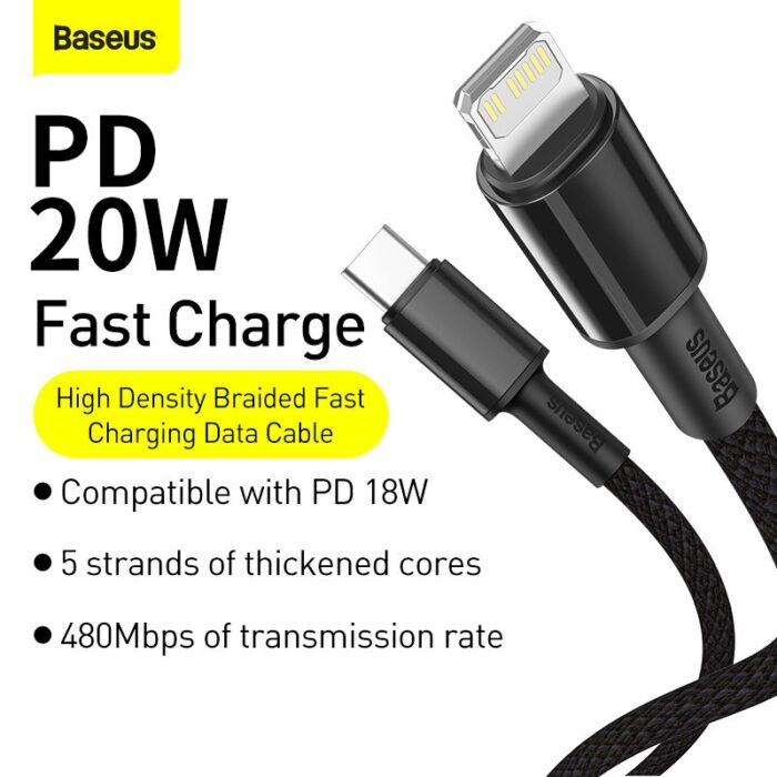 Baseus High Density 1M 20W Braided Fast Charging Data Cable Type-C to iP PD-Blue - Image 4