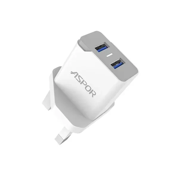 Aspor Dual USB 2.4A IQ Fast  Charger with LED Blue Light Indicator