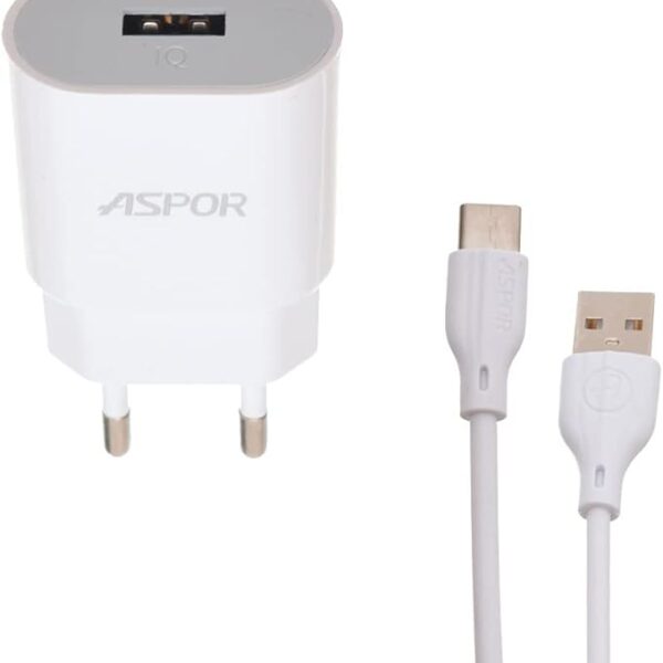 Aspor Smart Charger With 2.4 A Output And 1 USB To Type-C Cable/Micro Usb