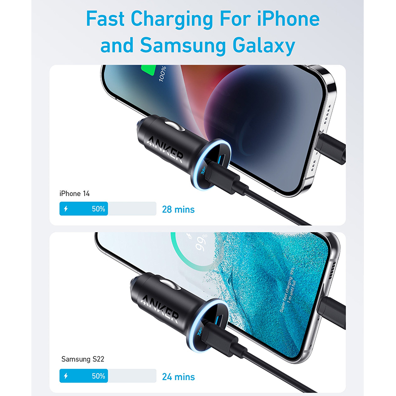 Anker 323 52W Dual Port 1 USB-C + 1 USB-A High Speed Car Charger - Image 2