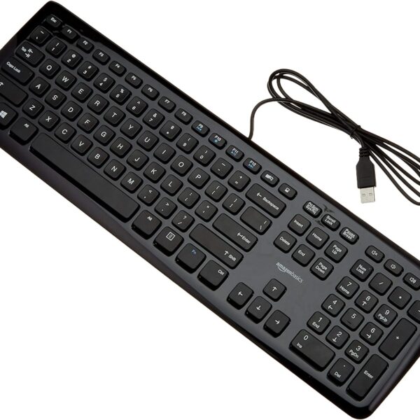 Amazon Basics Low-Profile Wired USB Keyboard with US Layout (QWERTY), Matte Black