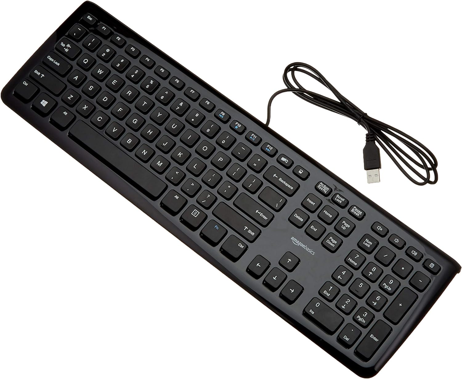 Amazon Basics Low-Profile Wired USB Keyboard with US Layout (QWERTY), Matte Black