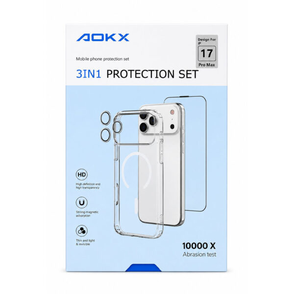 AOKX 3 in 1 Protection Set – Phone Protection Kit with Tempered Glass, Camera Lens Protector & Magsafe Clear Case | FoneHouse Sri Lanka