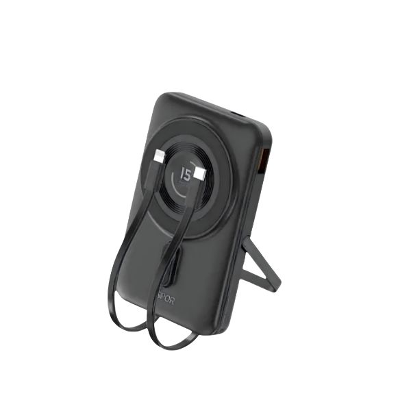 Aspor A327 10000mAh Wireless Power Bank - Powerful 22.5W Fast Charging, Built-in Cable, Foldable Stand & LCD Display in Sri Lanka | FoneHouse