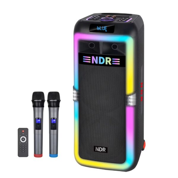 NDR-1708 Dual 8-Inch 80W High Power Bluetooth Karaoke Party Speaker with Wireless Microphone