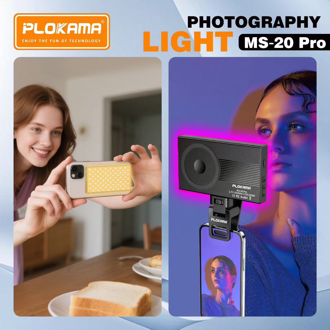 Plokama MS-20 Pro RGB Light – Professional 6W LED Magnetic Clip Light with Ra95+ CRI, 2700K–6500K & Multi-Mount System | FoneHouse Sri Lanka