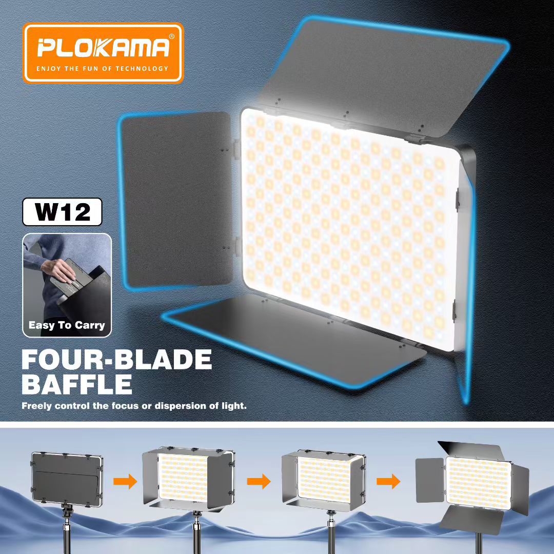 Plokama W12 Photography Light – Powerful 30W LED Panel, 8000mAh Battery, Four-Blade Baffle, Remote Control & 3 Colour Modes | FoneHouse Sri Lanka - Image 2