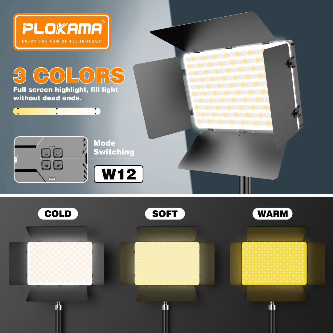 Plokama W12 Photography Light – Powerful 30W LED Panel, 8000mAh Battery, Four-Blade Baffle, Remote Control & 3 Colour Modes | FoneHouse Sri Lanka - Image 4
