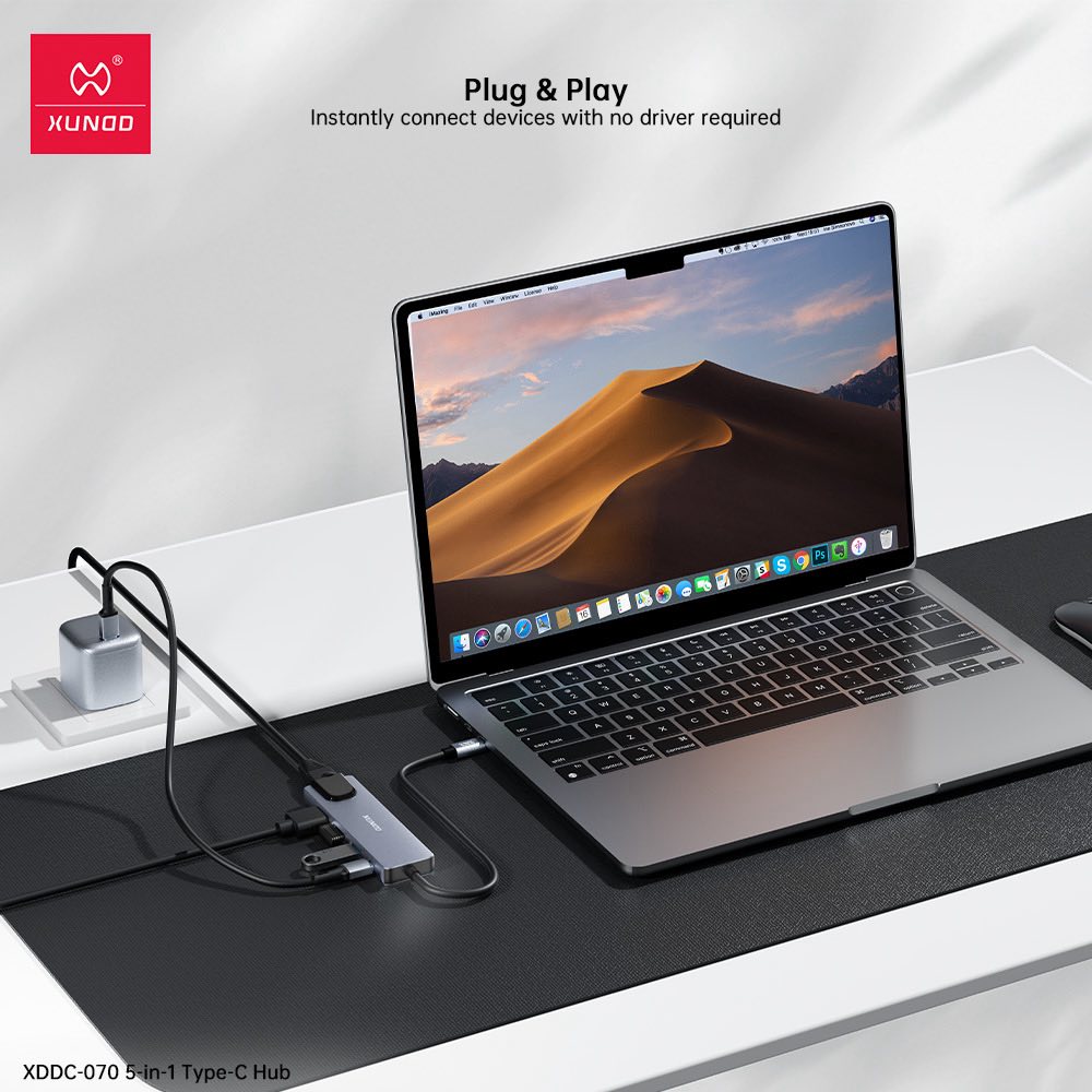 Xundd 5 in 1 Type-C Hub – Multiport USB-C Adapter with HDMI, USB 3.0 & Best PD Charging | FoneHouse Sri Lanka - Image 7