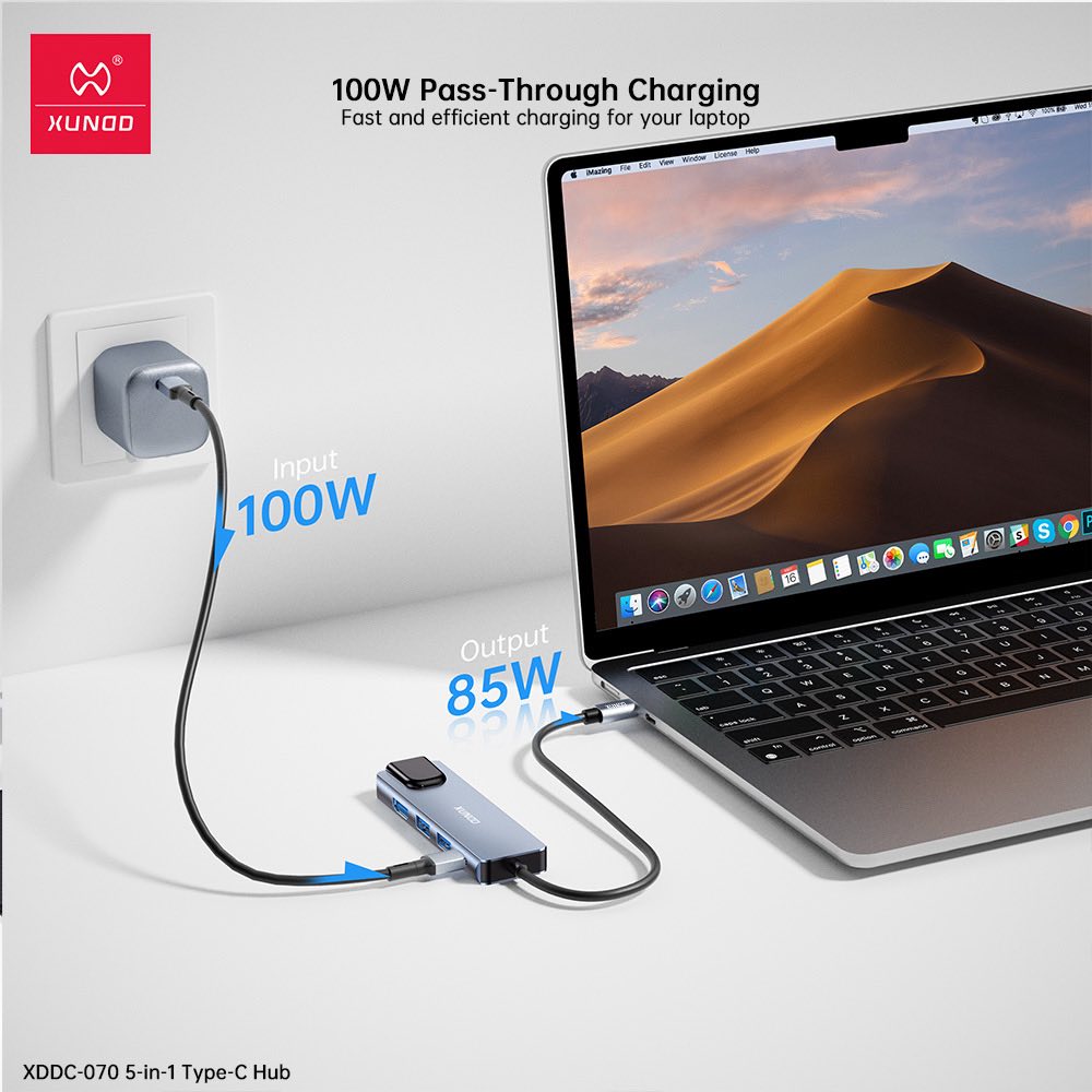 Xundd 5 in 1 Type-C Hub – Multiport USB-C Adapter with HDMI, USB 3.0 & Best PD Charging | FoneHouse Sri Lanka - Image 5